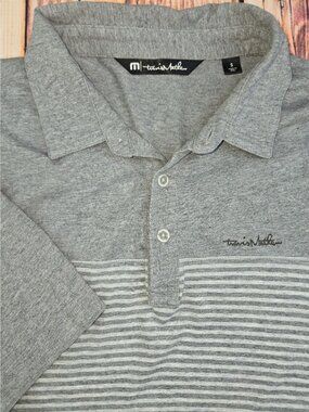 Travis Mathew Mens Gray Striped Polo Small